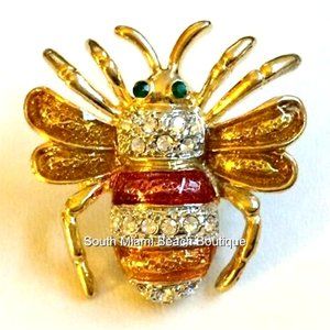 Bumble Bee Lapel Pin Brooch Gold Plated Crystal Tie Tac Hat Enamel Insect